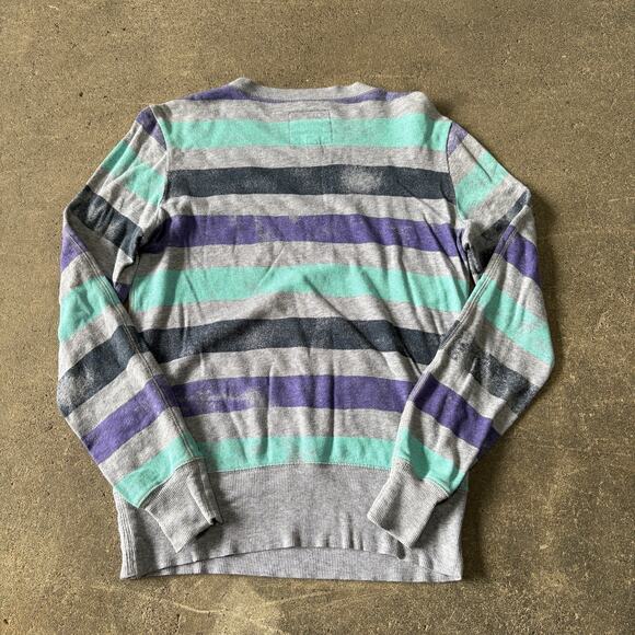 Billabong Sweater Womens M Gray Green Striped Pullover Sweatshirt Pocket - Picture 4 of 8